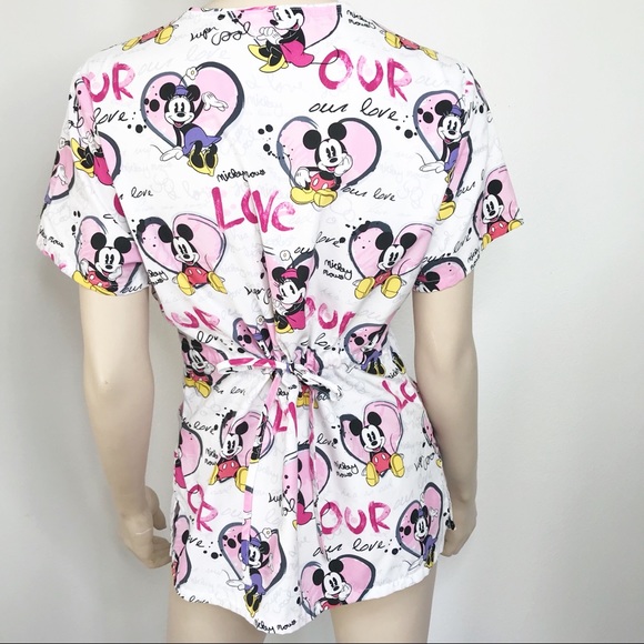 DISNEY Love Mickey Minnie Nurse Heart Scrub Top XS - Picture 5 of 7